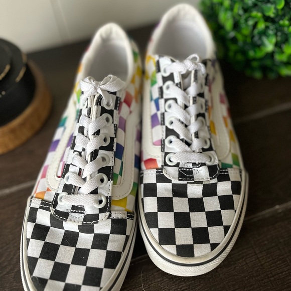Vans Old Skool Rainbow Black White Checkerboard Checkered Shoes Size 6 - Picture 4 of 14
